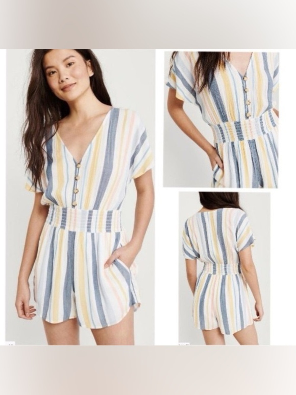 Abercrombie & Fitch Striped Pastel Button Front Romper Small